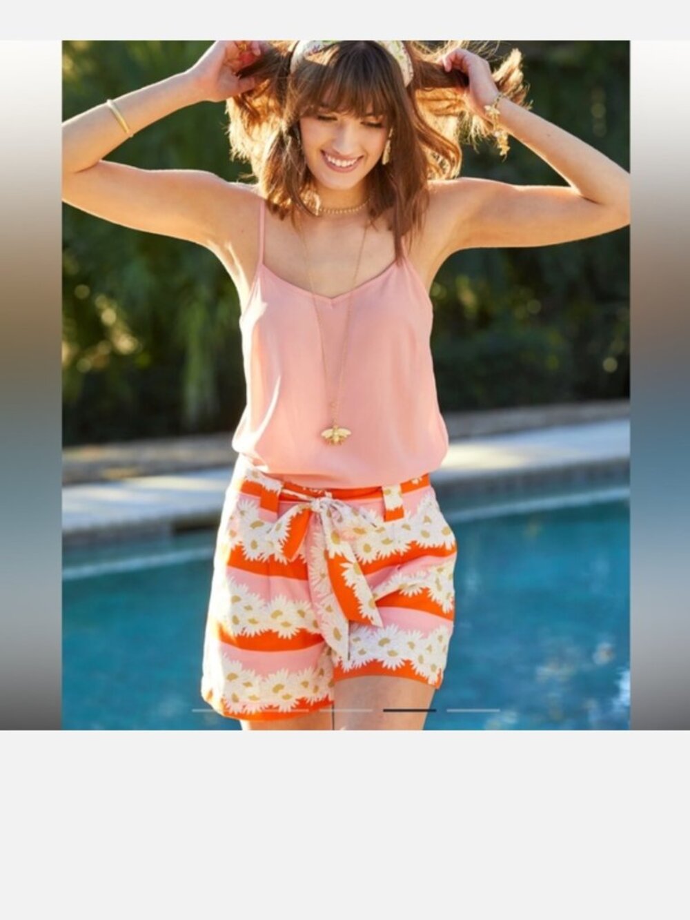 Spartina 449 Cotton/Linen Blend Striped Daisy Print Burmuda Shorts Size 10